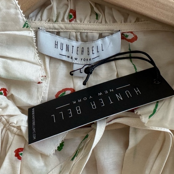 Hunter Bell Merritt Mini Dress Cream Cotton Silk Tiered Flutter Feminine L NWT - Picture 13 of 14